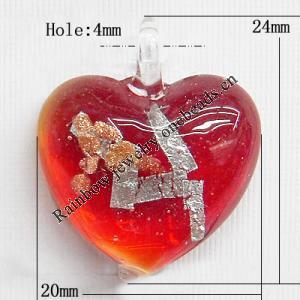 Lampwork Pendant For Earring, Heart 24x20mm Hole:About 4mm, Sold by PC