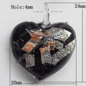 Lampwork Pendant For Earring, Heart 24x20mm Hole:About 4mm, Sold by PC