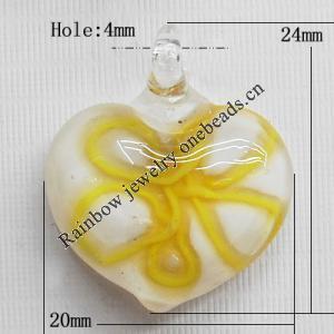 Lampwork Pendant For Earring, Heart 24x20mm Hole:About 4mm, Sold by PC