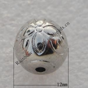 Jewelry findings, CCB plastic Beads Platina plated, Round 12mm Hole:2mm, Sold by Bag