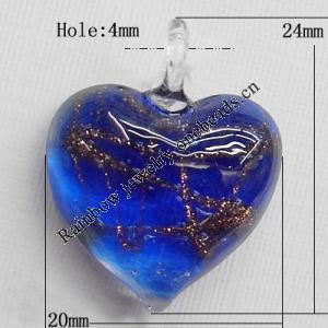 Lampwork Pendant For Earring, Heart 24x20mm Hole:About 4mm, Sold by PC