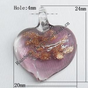 Lampwork Pendant For Earring, Heart 24x20mm Hole:About 4mm, Sold by PC