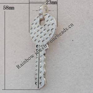 Jewelry findings, CCB plastic Pendant Platina plated, Key 58x23mm Hole:4mm, Sold by Bag