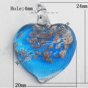 Lampwork Pendant For Earring, Heart 24x20mm Hole:About 4mm, Sold by PC