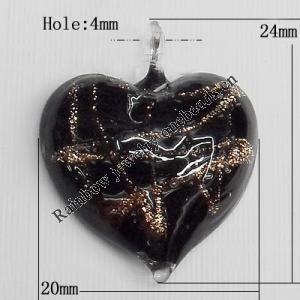 Lampwork Pendant For Earring, Heart 24x20mm Hole:About 4mm, Sold by PC