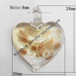 Lampwork Pendant For Earring, Heart 24x20mm Hole:About 4mm, Sold by PC