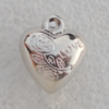 Jewelry findings, CCB plastic Pendant Platina plated, Heart 16x14mm Hole:2mm, Sold by Bag