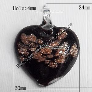 Lampwork Pendant For Earring, Heart 24x20mm Hole:About 4mm, Sold by PC