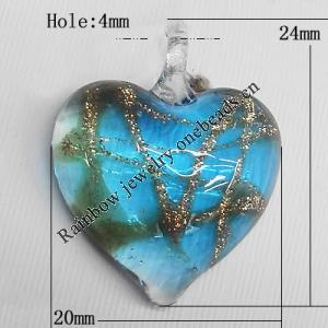 Lampwork Pendant For Earring, Heart 24x20mm Hole:About 4mm, Sold by PC