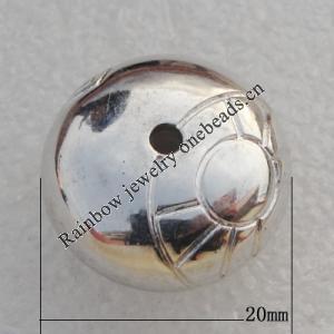 Jewelry findings, CCB plastic Beads Platina plated, Coin 20x11mm Hole:3mm, Sold by Bag