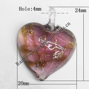 Lampwork Pendant For Earring, Heart 24x20mm Hole:About 4mm, Sold by PC