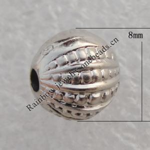 Jewelry findings, CCB plastic Beads Platina plated, Round 8mm Hole:2mm, Sold by Bag