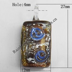 Lampwork Pendant For Earring, Rectangle 27x12mm Hole:About 4mm, Sold by PC