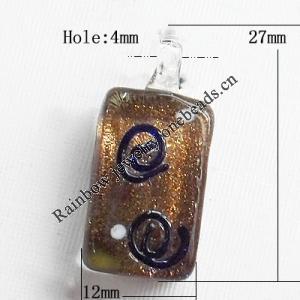 Lampwork Pendant For Earring, Rectangle 27x12mm Hole:About 4mm, Sold by PC