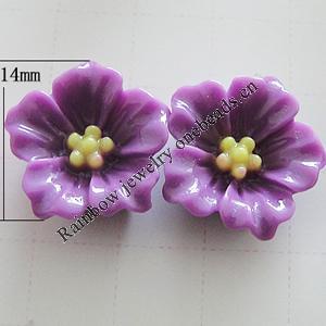 Resin Cabochons, No Hole Headwear & Costume Accessory, Flower, About 14mm in diameter, Sold by Bag