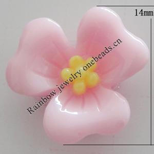 Resin Cabochons, No Hole Headwear & Costume Accessory, Flower, About 14mm in diameter, Sold by Bag