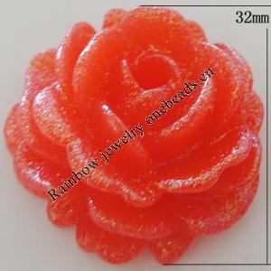 Resin Cabochons, No Hole Headwear & Costume Accessory, Flower, About 32mm in diameter, Sold by Bag