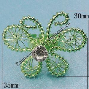  Handmade Ring, Iron Lead-free, Ring size:16-20mm, Butterfly 30x35mm, Sold By Bag