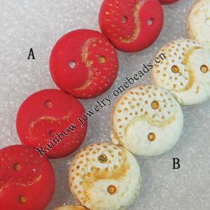 Pottery Clay Beads, Flat Round 16mm Hole:About 1.5mm , Sold by PC