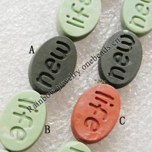 Pottery Clay Beads, Flat Oval 10x15mm Hole:About 1.5mm , Sold by PC