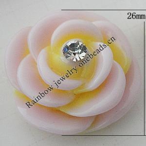 Resin Cabochons, No Hole Headwear & Costume Accessory, Flower, About 26mm in diameter, Sold by Bag