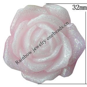 Resin Cabochons, No Hole Headwear & Costume Accessory, Flower, About 32mm in diameter, Sold by Bag