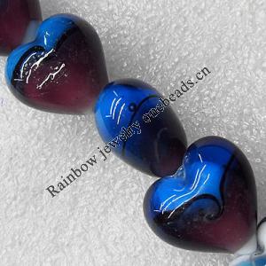 Lampwork Beads, Heart 20mm Hole:About 1.5mm, Sold by PC