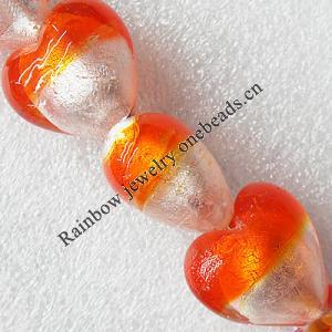 Silver Foil Lampwork Beads, Heart 12mm Hole:About 1.5mm, Sold by PC