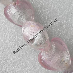 Silver Foil Lampwork Beads, Heart 15mm Hole:About 1.5mm, Sold by PC