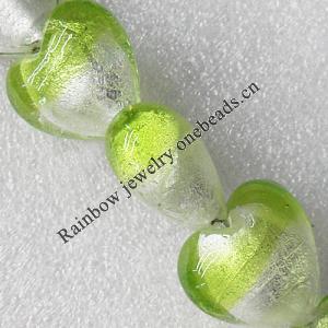 Silver Foil Lampwork Beads, Heart 12mm Hole:About 1.5mm, Sold by PC