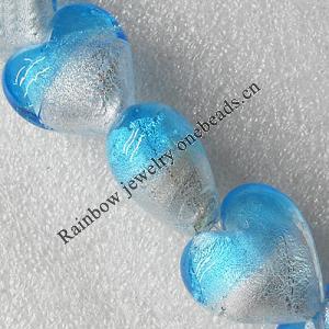 Silver Foil Lampwork Beads, Heart 12mm Hole:About 1.5mm, Sold by PC