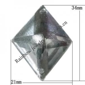 Taiwan Acrylic Cabochons with 2 Holes, Faceted Diamond 21x34mm, Sold by PC