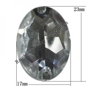 Taiwan Acrylic Cabochons with 2 Holes, Faceted Flat Oval 17x23mm, Sold by PC