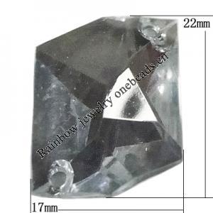 Taiwan Acrylic Cabochons with 2 Holes, Faceted Polygon 17x22mm, Sold by PC