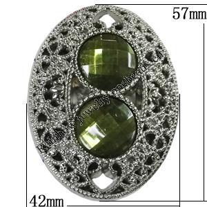 Jewelry findings, CCB plastic Pendant with Imitated Zircon, 57x42mm, Sold by Bag