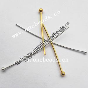 Brass Headpins, Lead-free, Ball Diameter :1.5mm Pin:0.5x16mm, Sold by bag