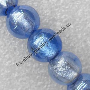 Silver Foil Lampwork Beads, Round 12mm Hole:About 1.5mm, Sold by PC