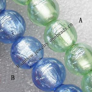 Silver Foil Lampwork Beads, Round 10mm Hole:About 1.5mm, Sold by PC