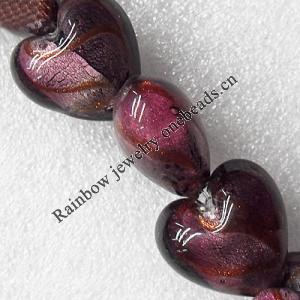 Silver Foil Lampwork Beads, Heart 28mm Hole:About 1.5mm, Sold by PC