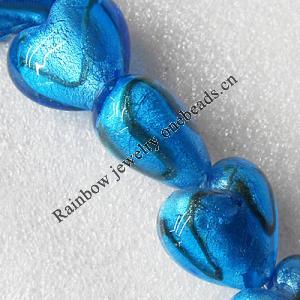 Silver Foil Lampwork Beads, Heart 28mm Hole:About 1.5mm, Sold by PC