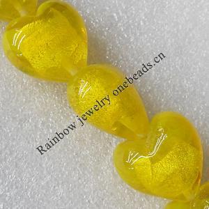 Silver Foil Lampwork Beads, Heart 15mm Hole:About 1.5mm, Sold by PC