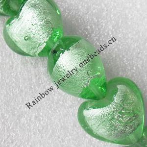 Silver Foil Lampwork Beads, Heart 12mm Hole:About 1.5mm, Sold by PC