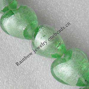 Silver Foil Lampwork Beads, Heart 12mm Hole:About 1.5mm, Sold by PC