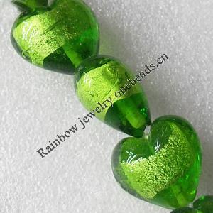 Silver Foil Lampwork Beads, Heart 15mm Hole:About 1.5mm, Sold by PC