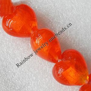 Silver Foil Lampwork Beads, Heart 12mm Hole:About 1.5mm, Sold by PC