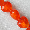 Silver Foil Lampwork Beads, Heart 15mm Hole:About 1.5mm, Sold by PC