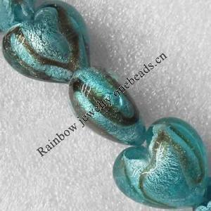 Silver Foil Lampwork Beads, Heart 28mm Hole:About 1.5mm, Sold by PC