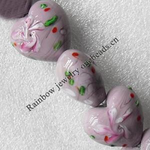 Lampwork Beads, Heart 20mm Hole:About 1.5mm, Sold by PC