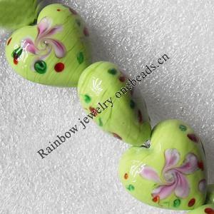 Lampwork Beads, Heart 20mm Hole:About 1.5mm, Sold by PC