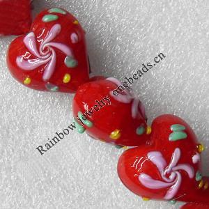 Lampwork Beads, Heart 20mm Hole:About 1.5mm, Sold by PC